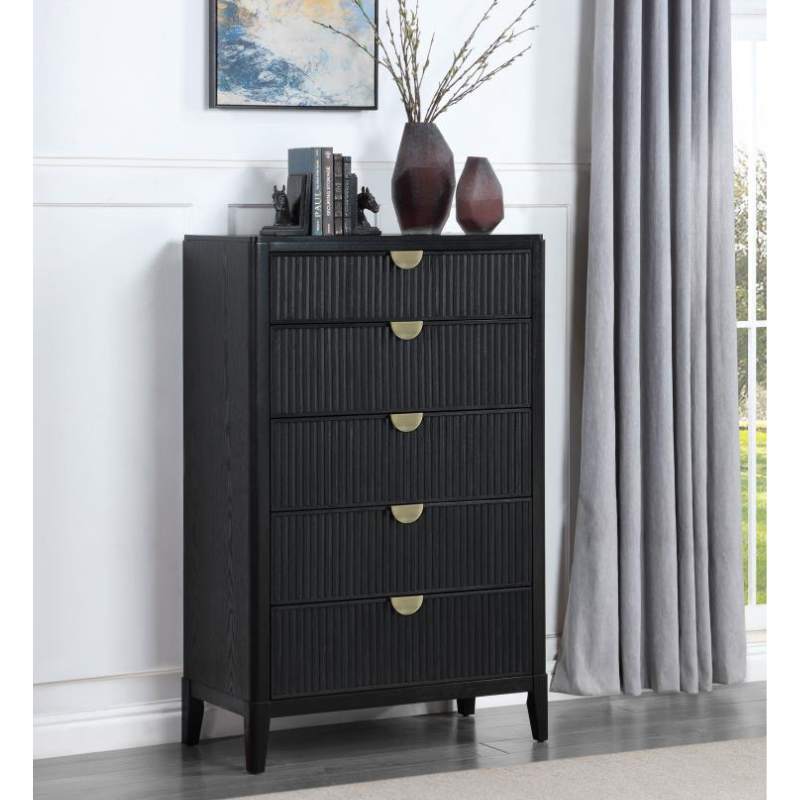 Picture of 36.50"W x 56.50"H Five Drawer Bedroom Chest Black