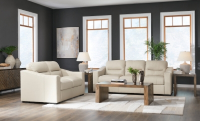 Show details for Genuine Leather Almond Sofa, Loveseat and Chair Picture of Genuine Leather Almond Sofa, Loveseat and Chair