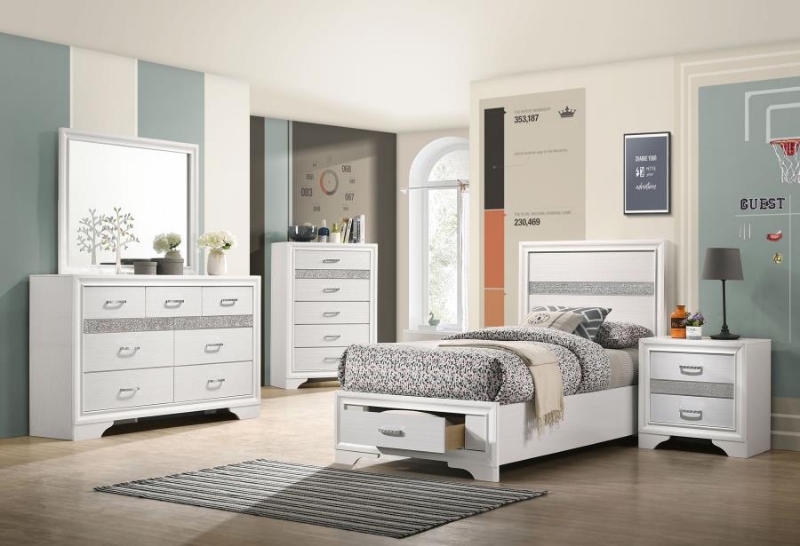 Picture of 5Pc White/Black Twin Storage Bedroom set