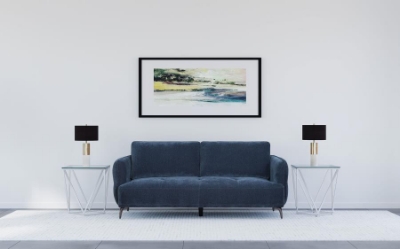 Show details for Blue Upholstered Modern Track Arm Sofa Picture of Blue Upholstered Modern Track Arm Sofa