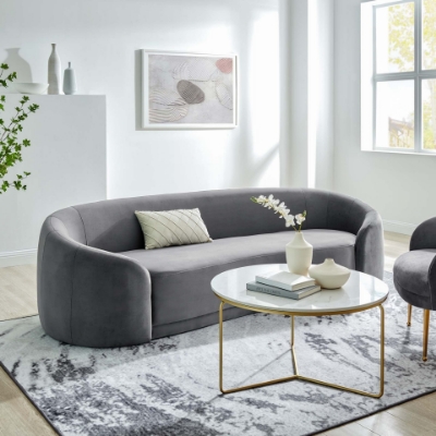 Show details for Velvet Sofa in Gray and Teal Picture of Velvet Sofa in Gray and Teal