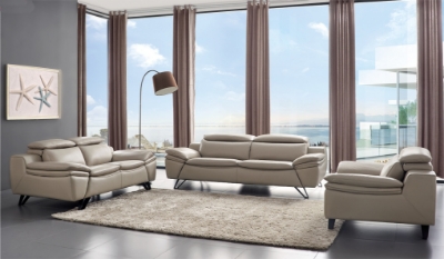 Show details for Genuine Leather Light Grey Sofa, Loveseat and Chair Picture of Genuine Leather Light Grey Sofa, Loveseat and Chair