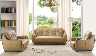 Show details for Genuine Leather Beige Sofa, Loveseat and Chair Picture of Genuine Leather Beige Sofa, Loveseat and Chair