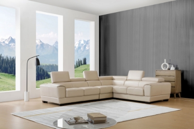 Show details for Genuine Leather Light Beige Sectional Picture of Genuine Leather Light Beige Sectional