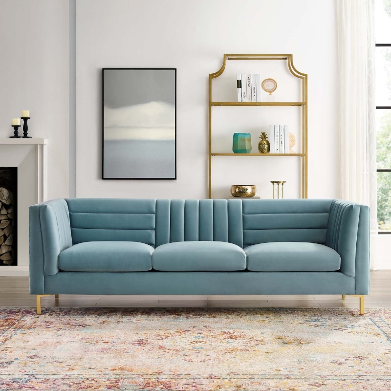Picture of Light Blue Velvet Sofa