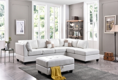 Show details for White/Gray/Black Faux Leather Sectional Picture of White/Gray/Black Faux Leather Sectional