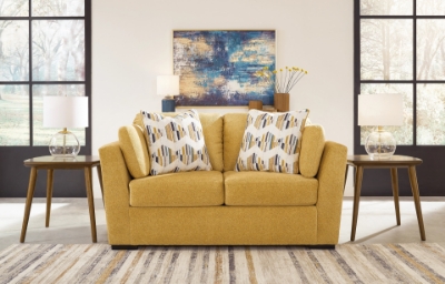 Show details for Faux wood finish Yellow/Teal Loveseat Picture of Faux wood finish Yellow/Teal Loveseat
