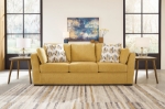 Picture of Faux wood finish Yellow/Teal Sofa, Loveseat and Chair