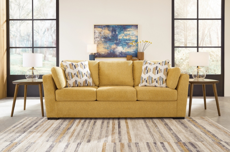 Picture of Faux wood finish Yellow/Teal Sofa, Loveseat and Chair