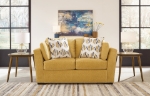 Picture of Faux wood finish Yellow/Teal Sofa, Loveseat and Chair