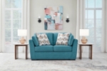 Picture of Faux wood finish Yellow/Teal Sofa, Loveseat and Chair