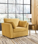 Picture of Faux wood finish Yellow/Teal Sofa, Loveseat and Chair