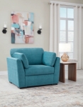 Picture of Faux wood finish Yellow/Teal Sofa, Loveseat and Chair