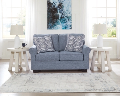 Show details for Denim Fabric Loveseat Picture of Denim Fabric Loveseat