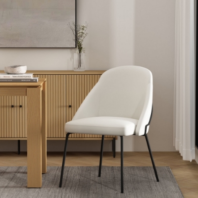 Show details for White, Tan, Stone Leatherette Dining Chair with Black Legs Picture of White, Tan, Stone Leatherette Dining Chair with Black Legs
