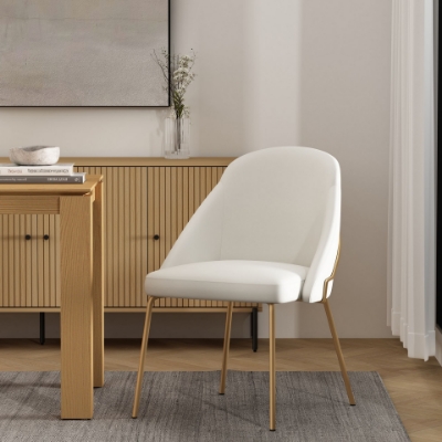 Show details for White, Tan, Stone Leatherette Dining Chair with Gold Legs Picture of White, Tan, Stone Leatherette Dining Chair with Gold Legs