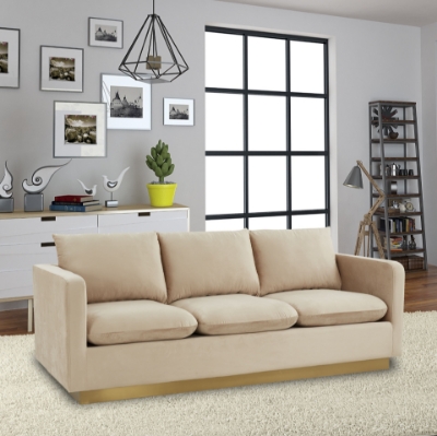 Show details for Velvet Sofa with Gold Frame Picture of Velvet Sofa with Gold Frame