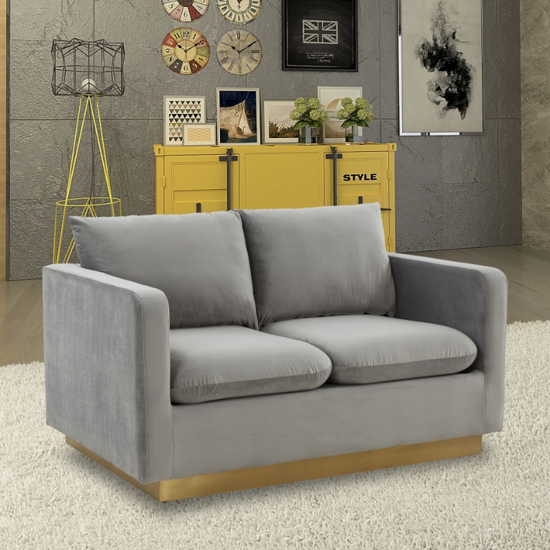 Picture of Velvet Loveseat with Gold Frame