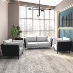 Picture of 3-Piece Leather Sofa Set with Stainless Steel Legs and Removable Cushions