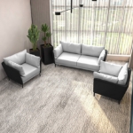 Picture of 3-Piece Leather Sofa Set with Stainless Steel Legs and Removable Cushions