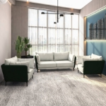 Picture of 3-Piece Leather Sofa Set with Stainless Steel Legs and Removable Cushions