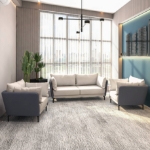 Picture of 3-Piece Leather Sofa Set with Stainless Steel Legs and Removable Cushions