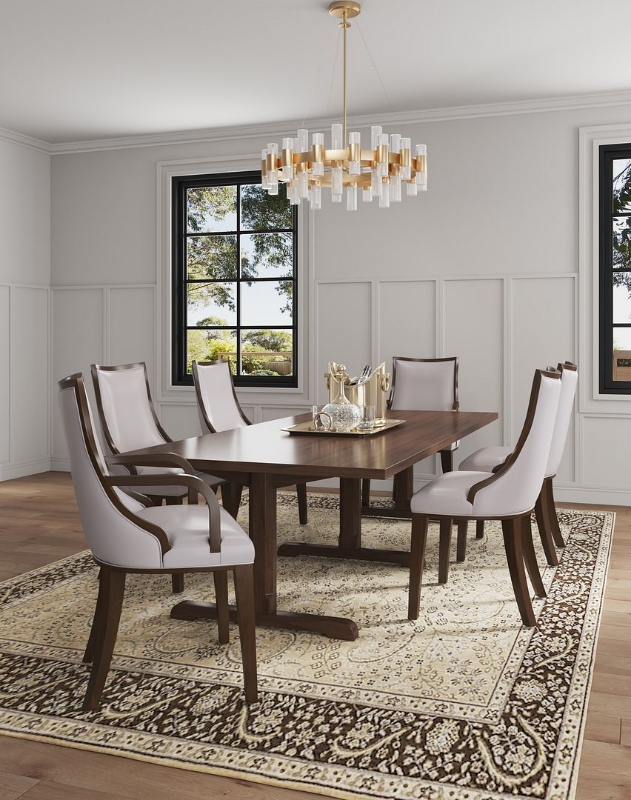 Picture of Light Grey And Tan Leather Dining Arm Chair