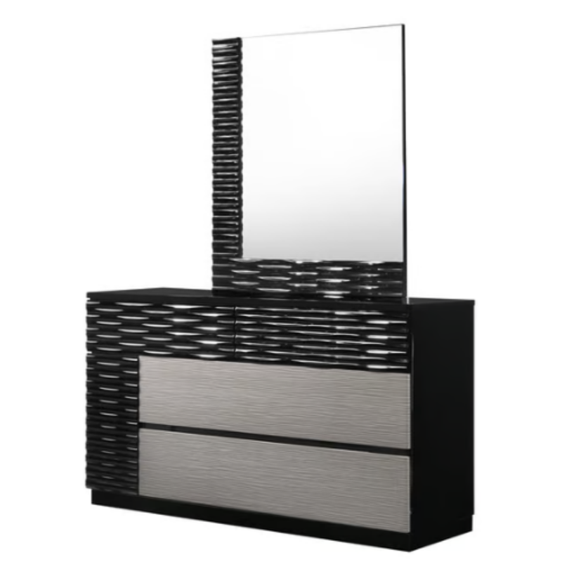 Picture of Black and grey lacquer finish with LED lighting system Dresser and Mirror