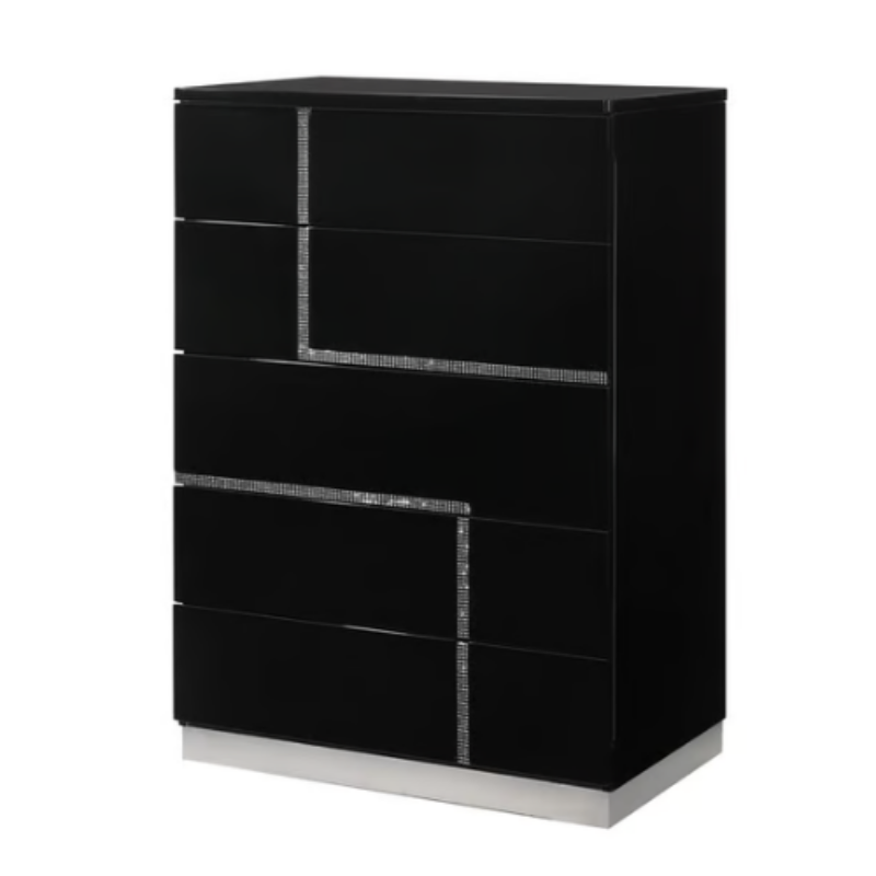 Picture of 30.3"W x 45"H Black lacquered finish 5 Drawer Chest