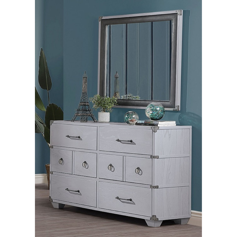 Picture of Gray Finish Wood Dresser and Mirror