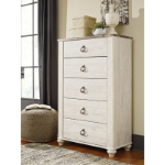 Picture of 33.86"W 52.72"H - Whitewash Five Drawer Chest or 38.94"W x 46.26"H - Dressing Chest