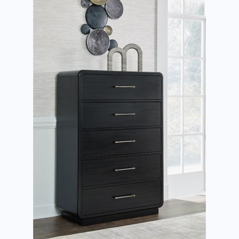 Picture of 40.13"W x 57.38"H Black Five Drawer Chest