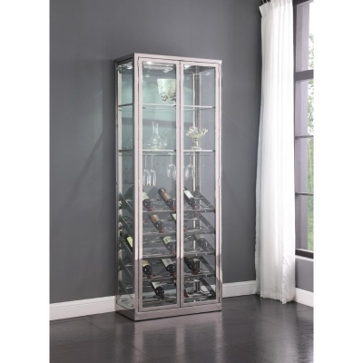 Show details for Contemporary Glass Curio w/ Wine & Stemware Racks - W 31.5 X D 15.75 X H 82.4 Picture of Contemporary Glass Curio w/ Wine & Stemware Racks - W 31.5 X D 15.75 X H 82.4