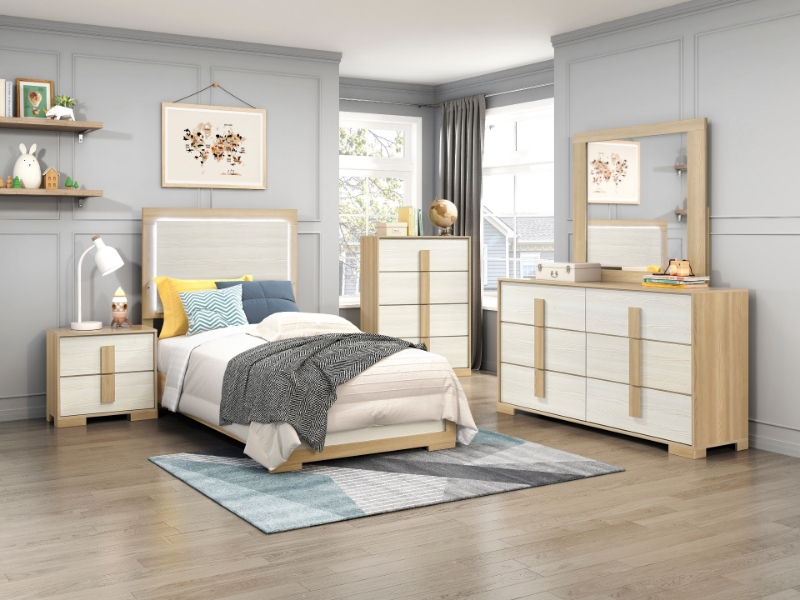 Picture of 5Pc Twin bed, Dresser and mirror, Chest and Night stand Bedroom set collection