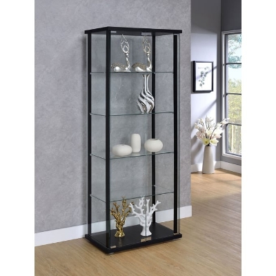Show details for Black 5 Shelf Glass Curio Cabinet - L 23.75 X W 14.5 X H 64.25 Picture of Black 5 Shelf Glass Curio Cabinet - L 23.75 X W 14.5 X H 64.25