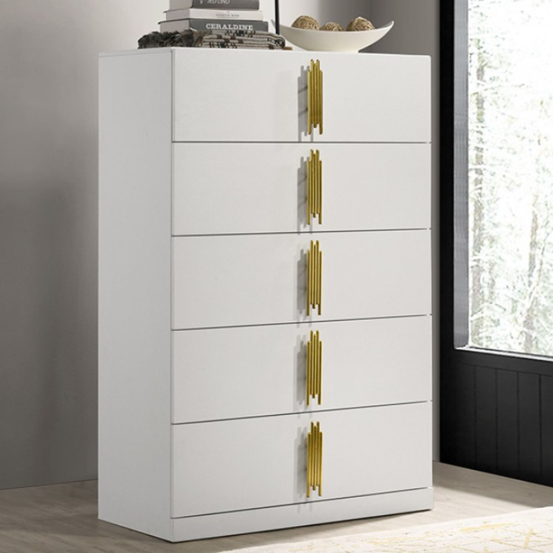 Picture of 35.5"W x 53"H White/Gold Finish Chest