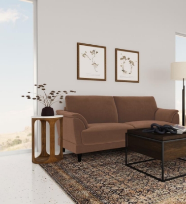 Show details for Velvet Upholstered Crescent Arm Sofa Rust Picture of Velvet Upholstered Crescent Arm Sofa Rust
