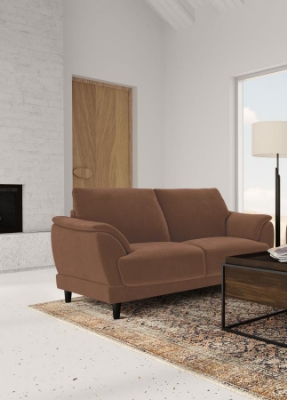 Show details for Velvet Upholstered Crescent Arm Loveseat Rust Picture of Velvet Upholstered Crescent Arm Loveseat Rust