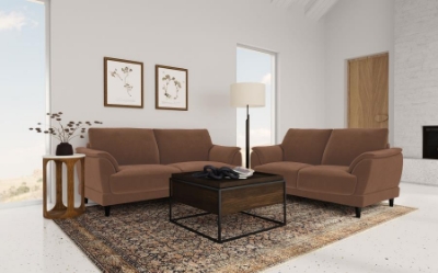 Show details for Velvet Upholstered Crescent Arm Sofa and Loveseat Rust Picture of Velvet Upholstered Crescent Arm Sofa and Loveseat Rust