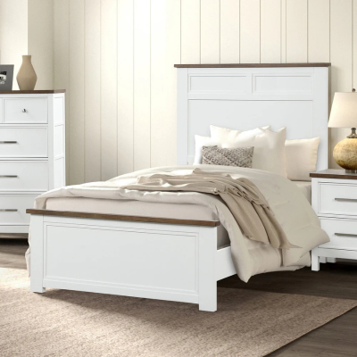 Show details for White/Dark Brown Engineered Wood, Pinewood Bed Picture of White/Dark Brown Engineered Wood, Pinewood Bed
