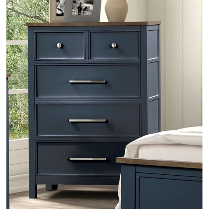 Picture of 34"W x 48"H Blue/Dark Brown Engineered Wood, Pinewood Chest