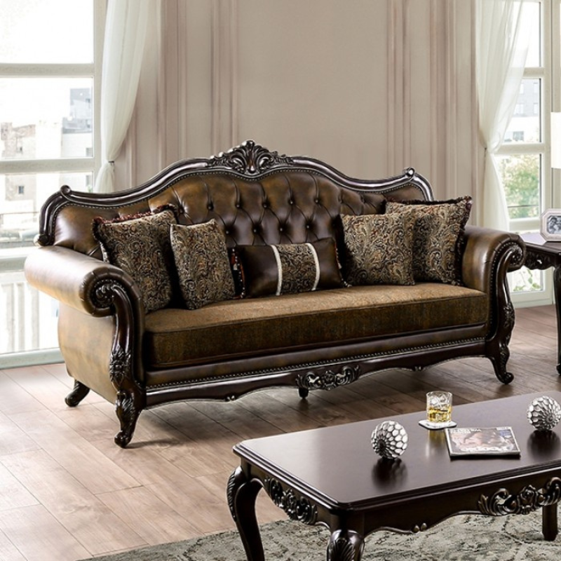 Picture of Dark Cherry/Brown Material Leatherette Tufted Back Sofa