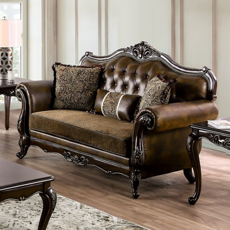 Picture of Dark Cherry/Brown Material Leatherette Tufted Loveseat