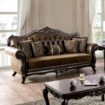 Picture of Dark Cherry/Brown Material Leatherette Tufted Sofa, Loveseat and Chair
