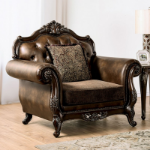 Picture of Dark Cherry/Brown Material Leatherette Tufted Sofa, Loveseat and Chair