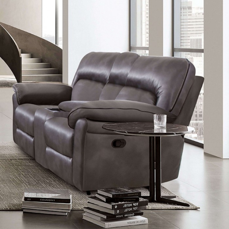 Picture of Dark Gray Leatherette Manual Recline Loveseat