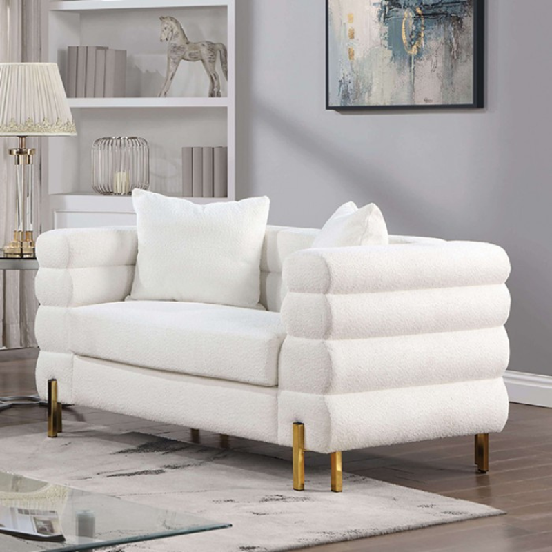 Picture of White/Gold Material Boucle, Solid Wood Loveseat