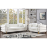Picture of White/Gold Material Boucle, Solid Wood Loveseat