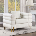 Picture of White/Gold Material Boucle, Solid Wood Chair