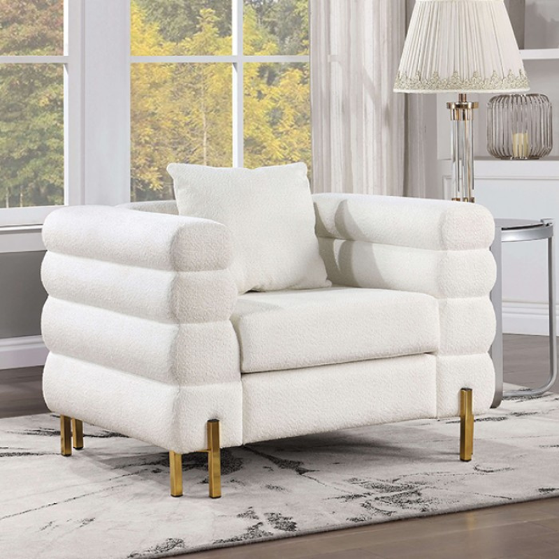 Picture of White/Gold Material Boucle, Solid Wood Chair